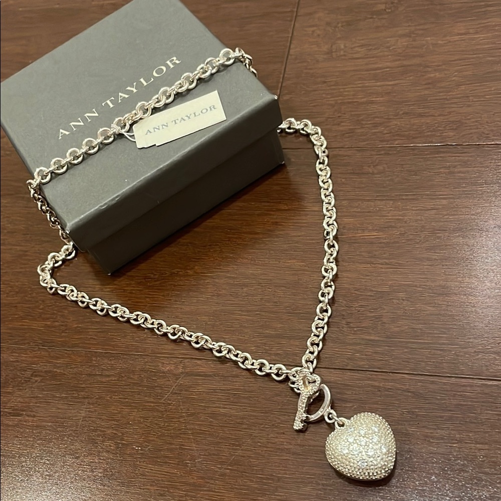Ann Taylor Silver Heart Necklace with Sparkling Pendant